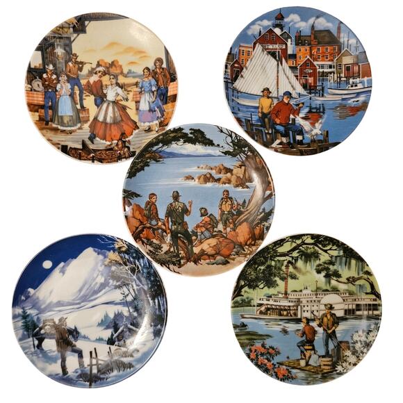 5 Pc American Portraits Plate Collection 1985 Avon Don W Sheffler - Picture 1 of 3